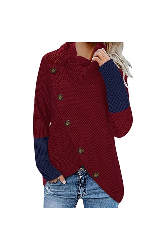 Women's Button Cowl Neck Long Sleeve Wrap Sweatshirt Size S