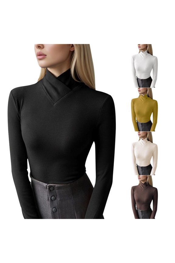 Women's Style Semi High Neck Long Sleeve Velvet Base Layer Top Size M(1)