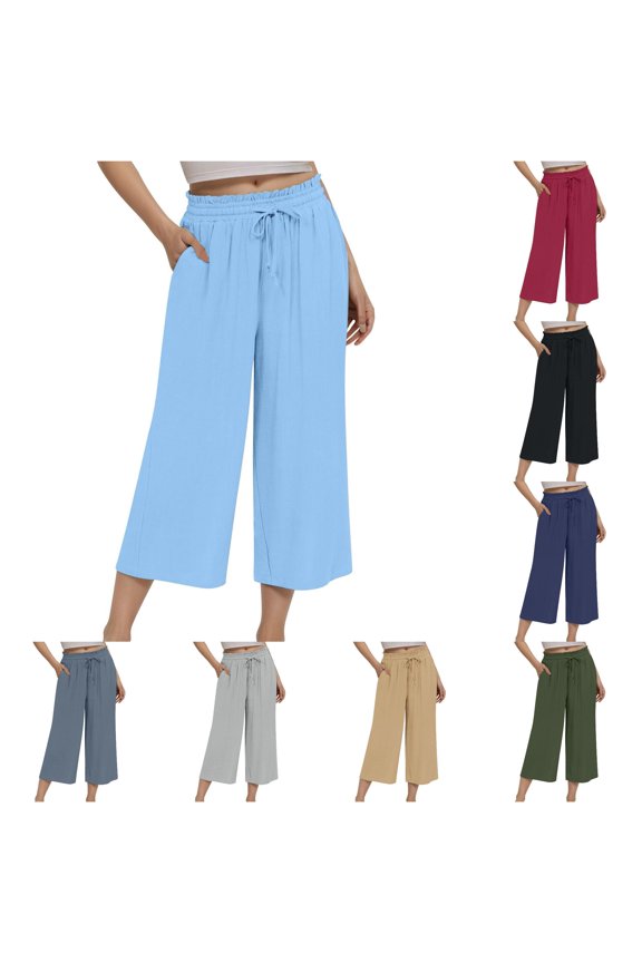 Womens High Waisted Wide Leg Pants Lace Up Loose Tight Waist Casual Trousers for Women Size M