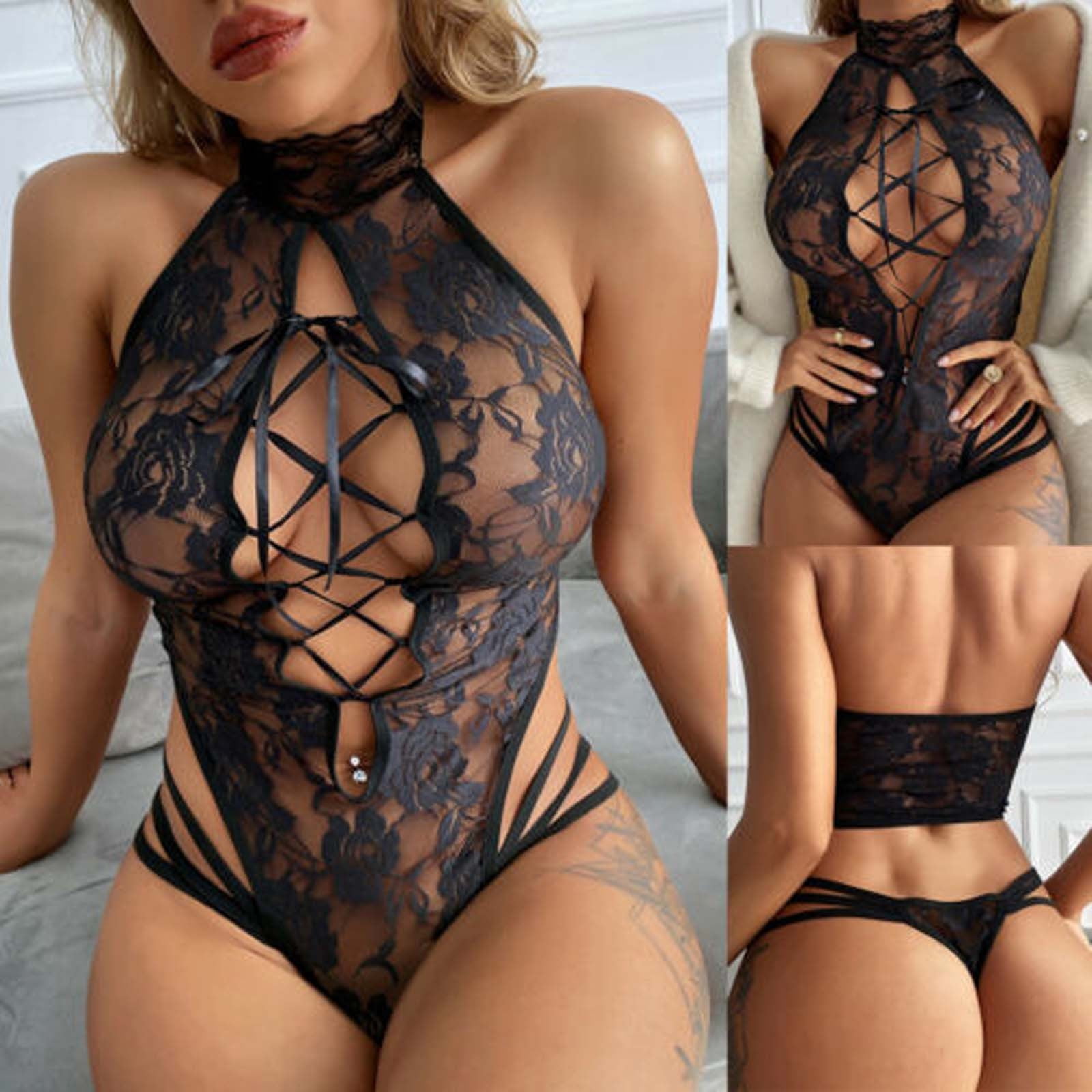 sexy lingerie bodysuit Aranmei Women Sexy Lingerie Bodysuit Lace Teddy Snap Crotch V Neck One  Piece Babydoll Underwire(Black Small) at Amazon Women's Clothing store