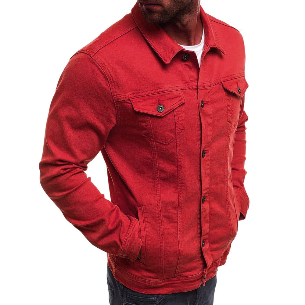 Men Pink Denim Jacket Casual Button Down Jean Coat Plus Size Classic  Pockets Cotton Outerwear Pink M at  Men's Clothing store