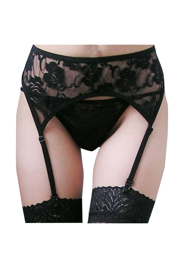 Women's High Waist Black Lace Garter Belt for Stockings, without Briefs Black One Size