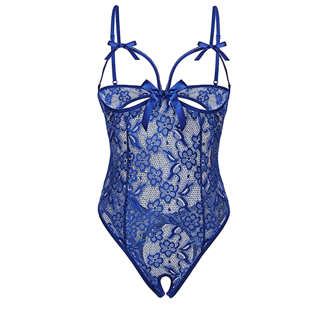 QWERTYU Women's One Piece Lingerie Open Bra Bodysuit Crotchless Teddy
