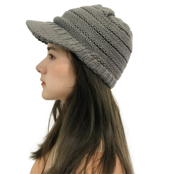 QWERTYU with Brim Beanie Hats for Women Warm Soft Winter Cable Knit Thick Hats D One Size