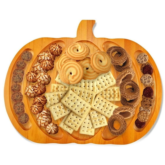 Yucurem Pumpkin Shaped Wooden Serving Tray – Halloween Charcuterie Board with 5 Compartments – Natural Rubber Wood Cheese Platter for Fall Parties, Kitchen Decor & Holiday Entertaining(S)