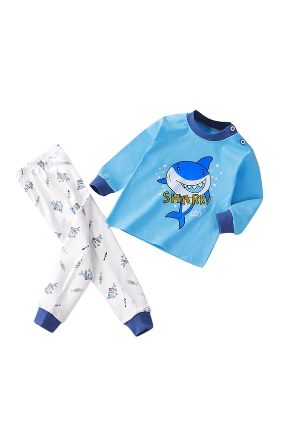Boys Pajamas Toddler Kid Soft Cartoon Prints Long Sleeve Round Neck Sleepwear Outfits 3 Years-4 Years