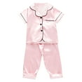 thumbnail image 1 of QWIED Boys Pajamas Toddler Kids Baby Satin Short Sleeve Button Down Tops and Long Pants Silk Sleepwear Outfits 1 Years-2 Years, 1 of 4