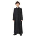 thumbnail image 1 of QWIED Boys Robe Kids Arabic Thobe Long Sleeve Crew Neck Solid Color Teenage Carnival Party Gown Embroidered Robes Size 4-5, 1 of 9