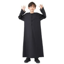 QWIED Boys Robe Kids Arabic Thobe Long Sleeve Crew Neck Solid Color Teenage Carnival Party Gown Embroidered Robes Size 4-5