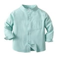 thumbnail image 1 of QWIED Boys Shirts Kids Spring Solid Color Standing Collar Long Sleeve Single Children's Button Down Shirt Size 5-6, 1 of 9