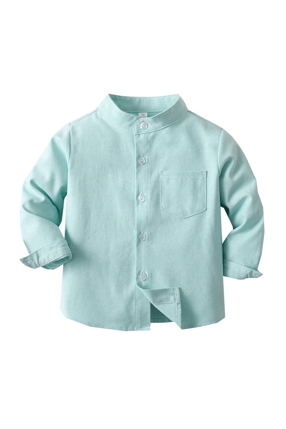 Boys Shirts Kids Spring Solid Color Standing Collar Long Sleeve Single Children's Button Down Shirt Size 6-7