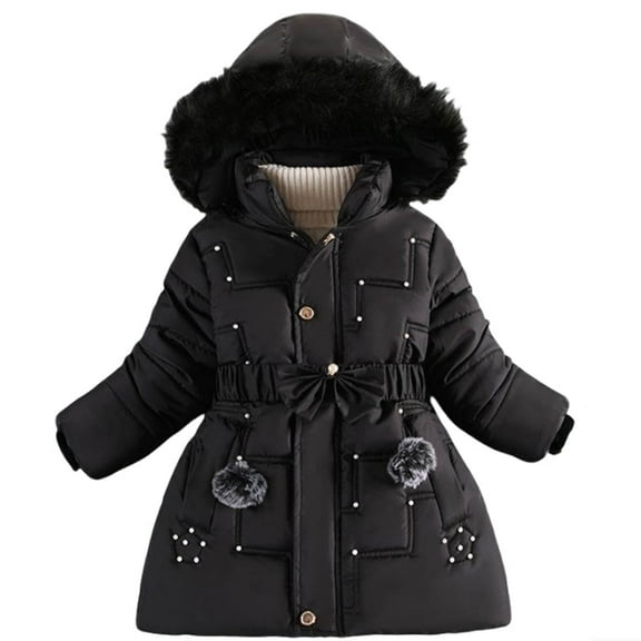 QWIED Girl Winter Coats Heavyweight Hooded Puffer Jacket Kid Parka Snow Outwear Size 6-7
