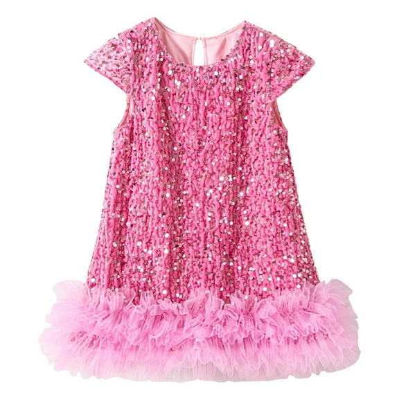 QWIED Girls' Dresses Sparkly Sequin Birthday Party Prom Outfit Toddler Sneaker Gown Tutu Dress Size 5-6