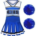 thumbnail image 1 of QWIED Girls Outfits Girls' Cheer Cheerleading Dress 3 Piece Sleeveless V Neck Tops with Skirt and 2 Pompoms Carnival Party Clothes Set, 1 of 2