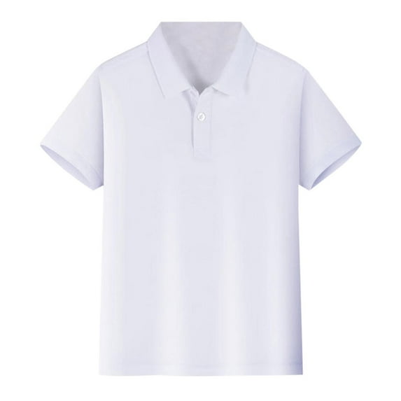 QWIED Boys Girls Polo Shirts Short Sleeve Button Closure School Uniform Soft Breathable Moisture Wicking Performance Material White 4-5 Years