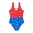 thumbnail image 1 of QWIED Girls Swimsuit Kids Summer Independent Day Print Color Matching Style One Piece Bikini Swimwear Bathing Suit Swim Suit Size 6-7, 1 of 6