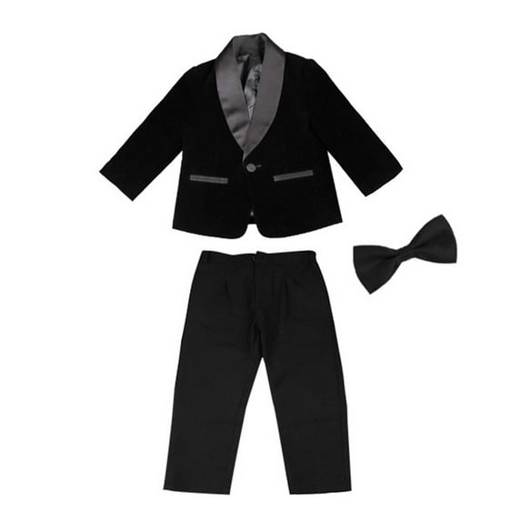 QWIED Outfits For Little Boys Kids Toddler Baby Spring Autumn Patchwork Long Sleeve Pants Coat Bow Tie 3Pc Suit Clothing Set 3 Years-4 Years