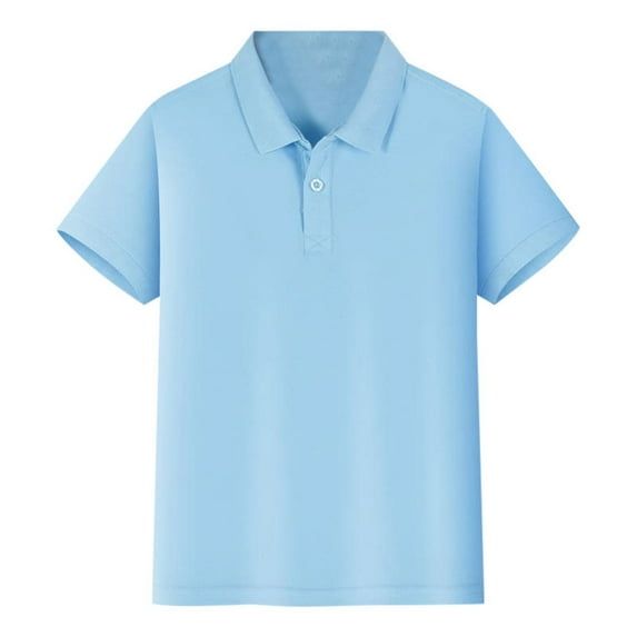 QWIED Boys Girls Polo Shirts Short Sleeve Button Closure School Uniform Soft Breathable Moisture Wicking Performance Material Blue 5-6 Years
