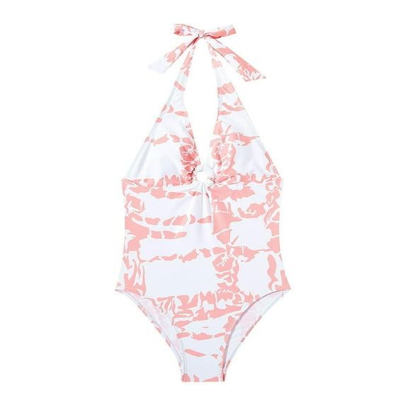 QWIED Swimsuit for Girls Summer Kids Hanging Neck Milk Leopard Printing Ruffle One Piece Bikini Swimwear Bathing Suit Swim Suit Size 14-15