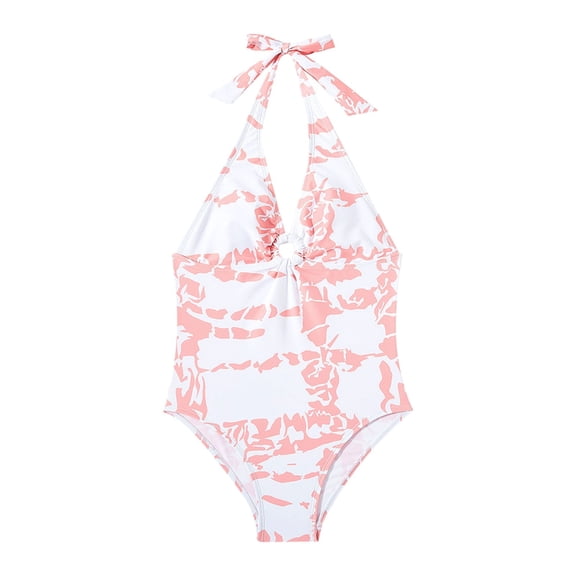 QWIED Swimsuit for Girls Summer Kids Hanging Neck Milk Leopard Printing Ruffle One Piece Bikini Swimwear Bathing Suit Swim Suit Size 14-15