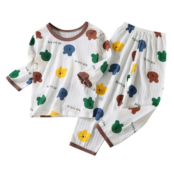 QWIED Toddler Boy Outfits Summer Pajamas Long Sleeve Sleepwear Cute Toddler Baby Pajamas Set Baby Boy Clothing Set Coffee 3 Years-4 Years