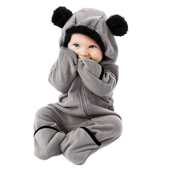 Toddler Boy Outfits Toddler Baby Cartoon Ears Hoodie Romper Zip Clothes Jumpsuit Baby Boy Clothing Set Grey 12 Months-18 Months