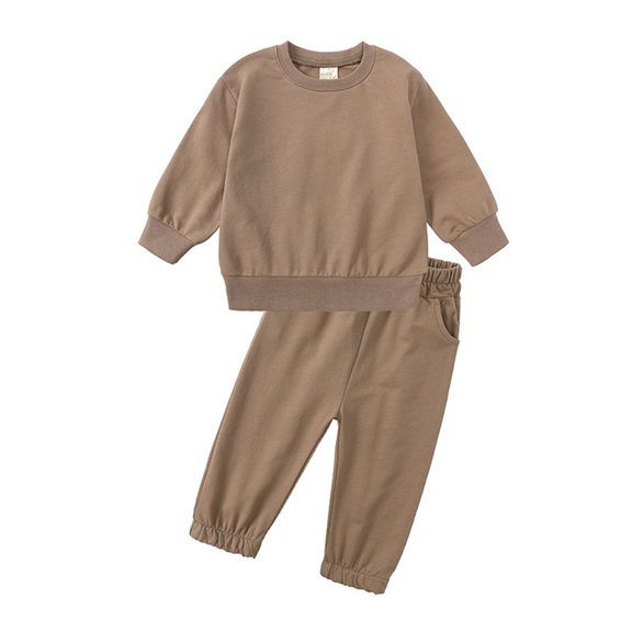 QWIED Toddler Boy Outfits Toddler Kids Winter Long Sleeve Sports Solid Colour Tops Pants 2Pcs Boys' Clothing Sets Brown 5 Years-6 Years