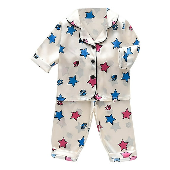 Toddler Boy Pajamas Toddler Kids Baby Satin Cartoon Button Down Shirt Tops Long Pants Sleepwear Outfits 3 Years-4 Years