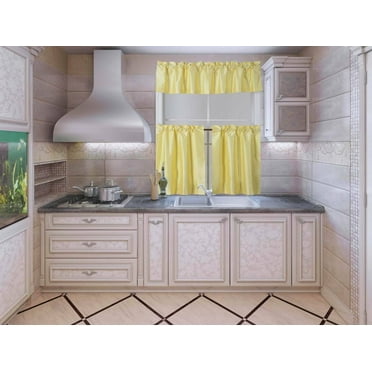 QWK4 YELLOW color 3pcs Kitchen Curtain window treatment rod pocket 1 Valance and 2 Tiers lined blackout panels for bathroom , bedroom décor