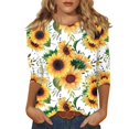 QWKLEAJ 3/4 Sleeve Tops for Women Summer Dressy Sunflower Print