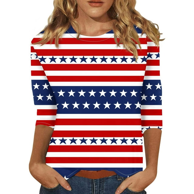 QWKLEAJ American Flag Womens Summer Tops 2024 Going Out Patriotic ...