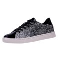 thumbnail image 1 of QWKLEAJ Black Women's Glitter Tennis Sneakers Lightweight Sparkly Fashion Sneakers Non Slip Flat Sole Gradient Shiny Casual Walking Shoes for Party Daily Street Wear 7.5, 1 of 6