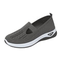 thumbnail image 1 of QWKLEAJ Daily Walking Comfort Hollow Fly Knit Slip On Shoes for Women, Wedge Mesh Sneakers Breathable Non Slip Outdoor Flats Dark Gray 9 Wide, 1 of 4