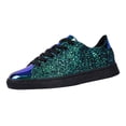 thumbnail image 1 of QWKLEAJ Green Women's Glitter Tennis Sneakers Lightweight Sparkly Fashion Sneakers Non Slip Flat Sole Gradient Shiny Casual Walking Shoes for Party Daily Street Wear 6.5-7, 1 of 5