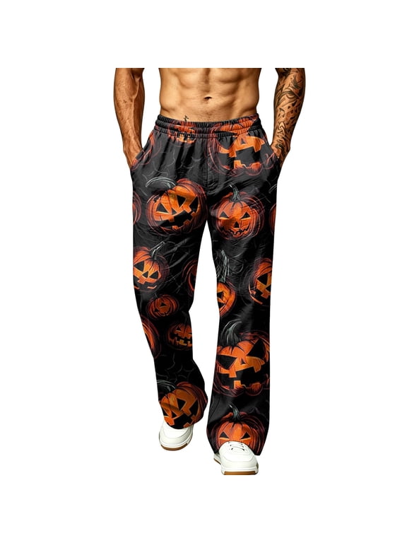 Halloween Pajama Pants Men Loose Fit Sweatpants With Pockets Horror Print Lounge Sleepwear Casual Joggers Fall Autumn Themed Trousers Comfortable Home Wear Novelty Graphic Bottoms