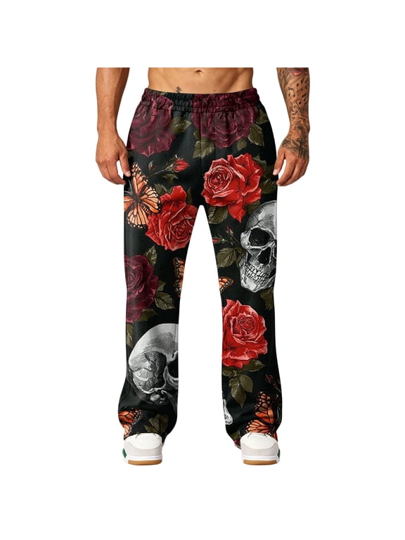Halloween Pajama Pants Men Skull Print Lounge Pants Wide Leg Sweatpants With Pockets Casual Sleepwear Novelty Trousers Autumn Winter Loungewear Gothic Skeleton Pattern Comfy Home Pants