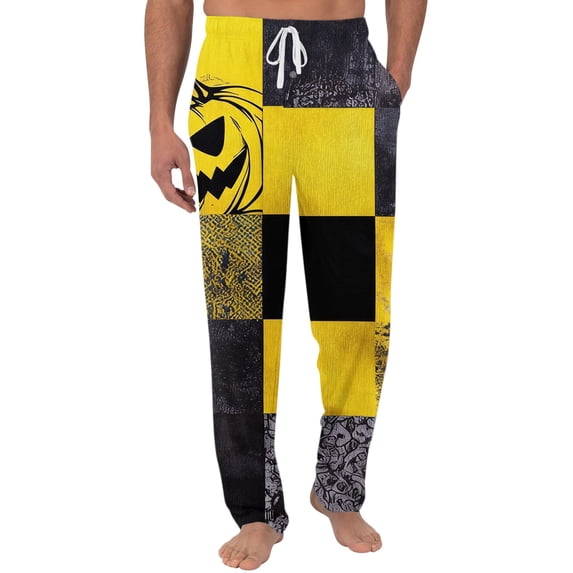 QWKLEAJ Halloween Pajama Pants Men Skull Print Lounge Sleepwear Casual Pocket Trousers Comfy Holiday Nightwear Novelty Graphic Bottom