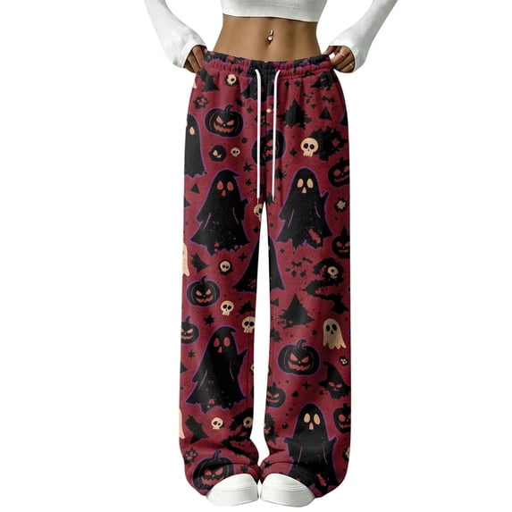QWKLEAJ Halloween Pajama Pants Women Flannel Sleepwear Lounge Bottoms Fall Autumn Plaid Checkered Cozy Soft Warm Winter Nightwear Casual Home Wear Loose Fit Straight Leg Festive Holiday Gift