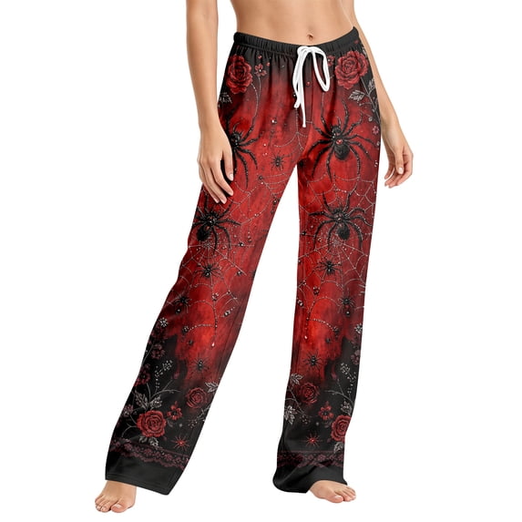 QWKLEAJ Halloween Pajama Pants Women Loose Fit Elastic Waist Lounge Pants Holiday Party Sleepwear Casual Home Trousers Pumpkin Cat Print Long Bottoms Comfy Nightwear