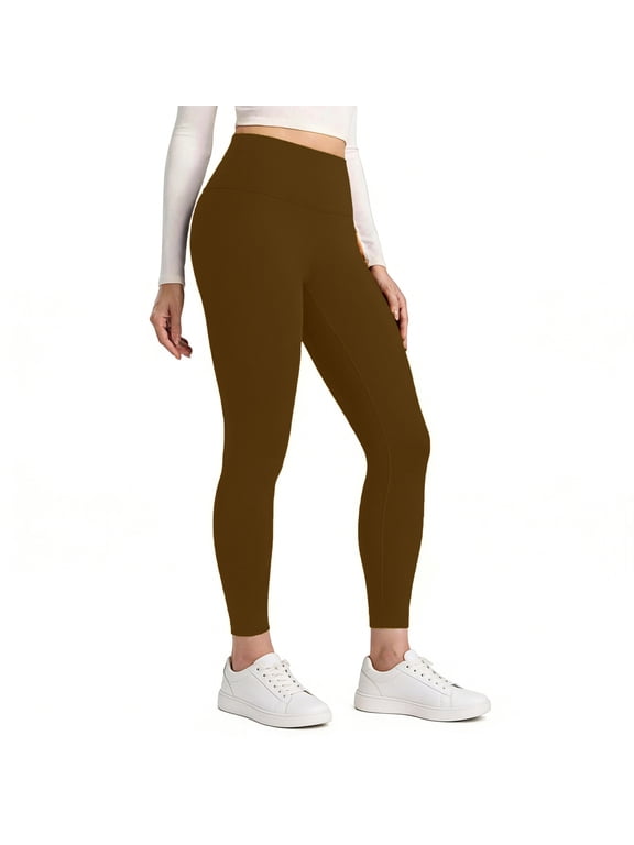 High Waist Yoga Leggings for Women Butt Lifting Stretch Workout Running Gym Pants Solid Color Athletic Fitness Long Trousers Multiple Colors Brown S