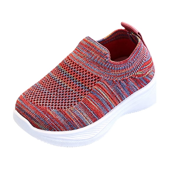 QWKLEAJ Kids Slip‑On Tennis Sneakers for Toddler Boys Girls, Breathable Lightweight Barefoot Feel Shoes, Non‑Slip Wide Toe Box Walking Shoes for Everyday Wear Red 8