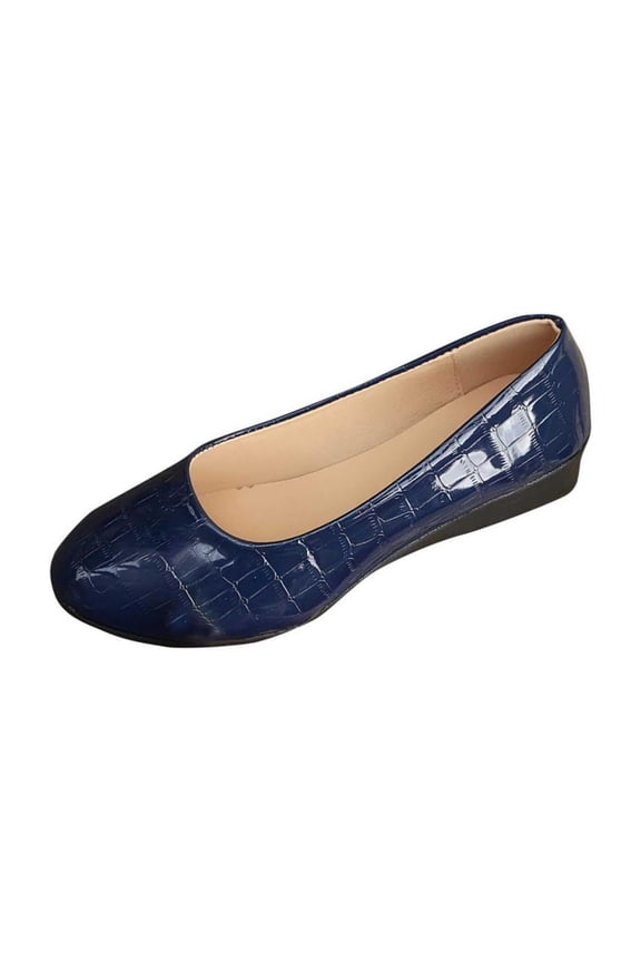 Round Toe Grid Croc Embossed Sneakers for Women Wedge Slip On Shoes for Women low heels Patent Leather Casual Breathable Walk Flats Non Slip Walking Shoes for Office Street Wear Dark Blue 9