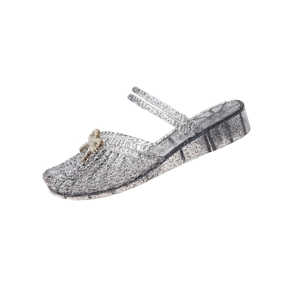 QWKLEAJ Women Jelly Mary Jane Sandals, Closed Round Toe Slingback Slip On Flat Slides, Waterproof Non Slip Slippers for Beach Pool Bathroom & Summer Daily Walking Black 7
