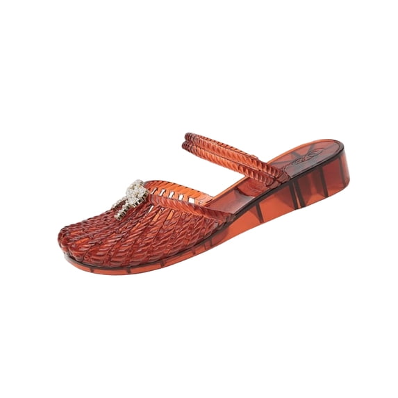 QWKLEAJ Women Jelly Mary Jane Sandals, Closed Round Toe Slingback Slip On Flat Slides, Waterproof Non Slip Slippers for Beach Pool Bathroom & Summer Daily Walking Red 6.5