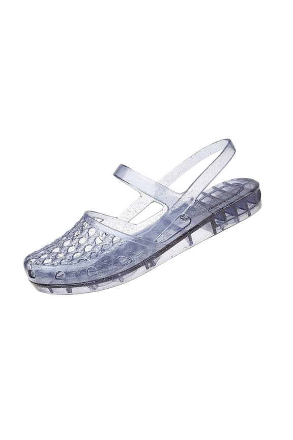 Women Jelly Mary Jane Sandals, Closed Round Toe Slingback Slip On Flat Slides, Waterproof Non Slip Slippers for Beach Shower Pool Household & Summer Daily Travel Wear Navy 9