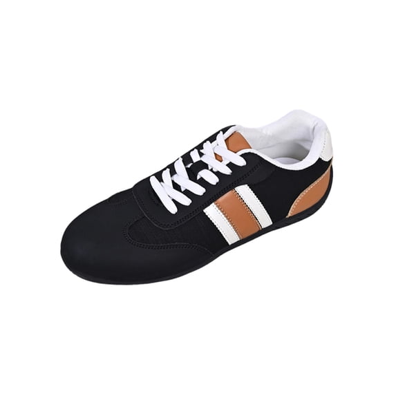 QWKLEAJ Women Retro Casual Barefoot Shoes Sneakers, Color‑Block Striped Lace‑Up Tennis Shoes, Lightweight Soft Sole Flat Fashion Trainers for Daily Walking Shopping Travel Brown 9.5