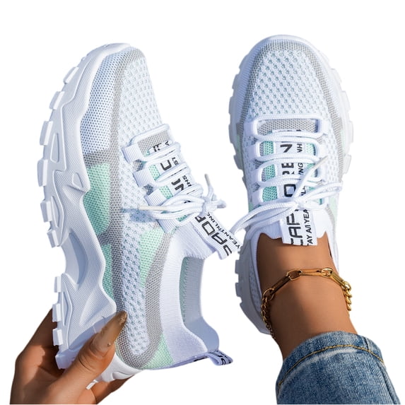 QWKLEAJ Women's Breathable Mesh Sneakers, Lightweight Non‑Slip Walking Athletic Shoes, Comfort Casual Workout Running Shoes for Daily Outdoor Travel Green 7