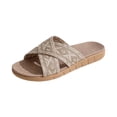 thumbnail image 1 of QWKLEAJ Women’s Casual Slide Sandals Geometric Print Cross Strap Linen Slippers, Breathable Anti Slip Flat Open Toe Footwear for Indoor Outdoor Beach Summer Daily Walking Gold 5.5, 1 of 4