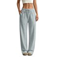 thumbnail image 1 of QWKLEAJ Women's Fleece Lined Wide Leg Sweatpants Drawstring Elastic Waist Loose Straight Jogger Pants Casual Athletic Trousers with Pockets Light Gray L, 1 of 8