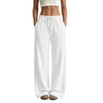 thumbnail image 1 of QWKLEAJ Women's Fleece Lined Wide Leg Sweatpants Drawstring Elastic Waist Loose Straight Jogger Pants Casual Athletic Trousers with Pockets White XL, 1 of 8